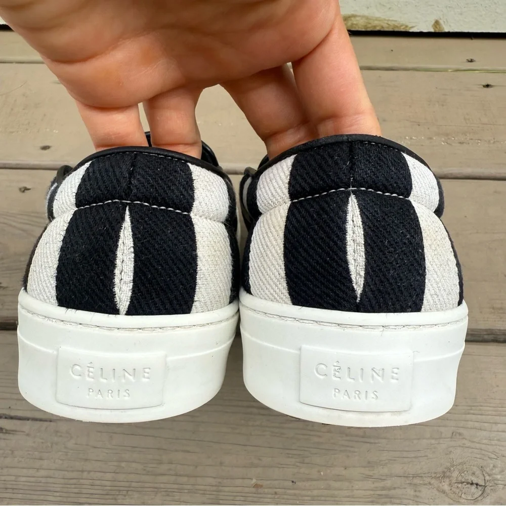 Celine Black and White Striped Canvas Slip On Sneakers size 39 - Picture 8 of 16